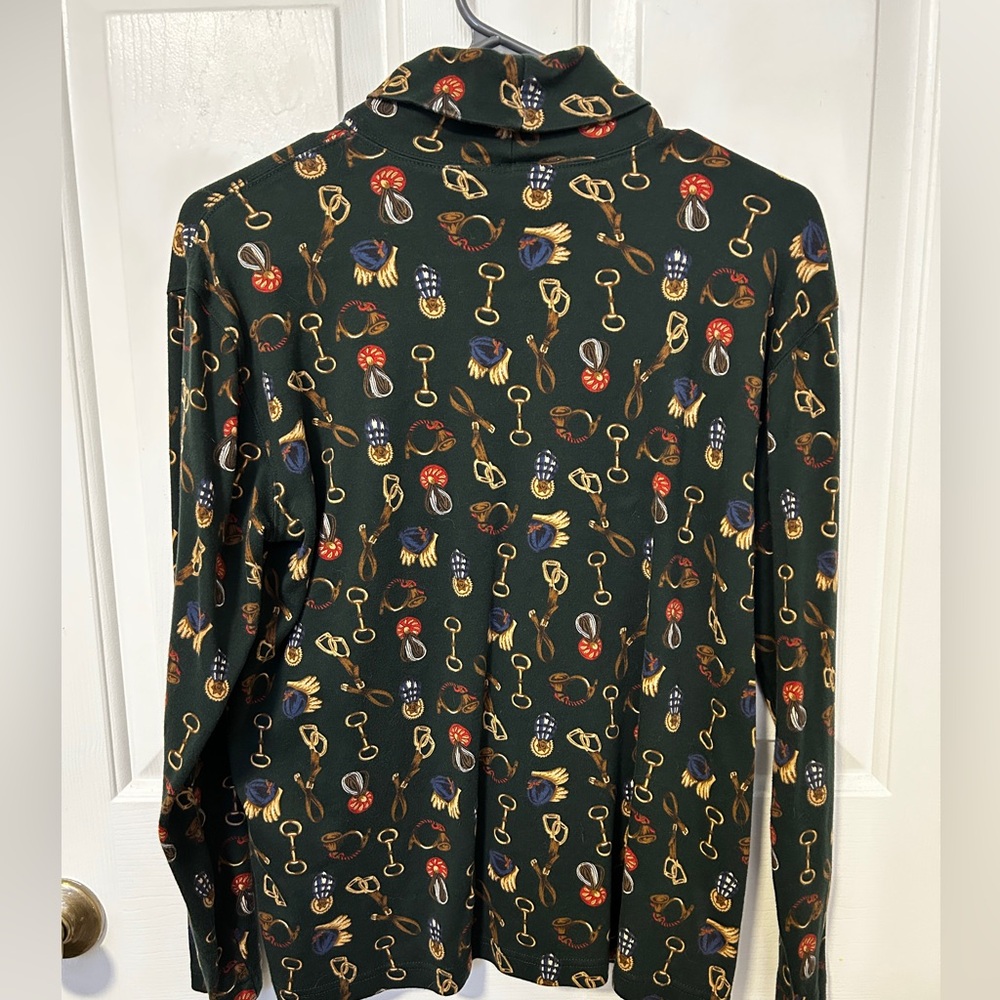 Vtg 90s Talbots Medium Equestrian Print Turtleneck Long Sleeve Top Horse Riding - Picture 4 of 5